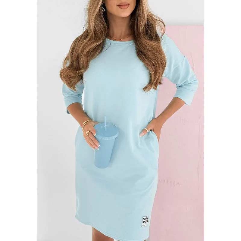 🌸 Round Neck 3/4 Sleeve Dress with Pockets