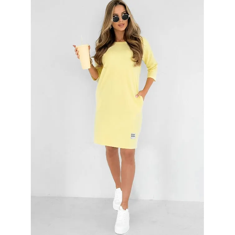 🌸 Round Neck 3/4 Sleeve Dress with Pockets