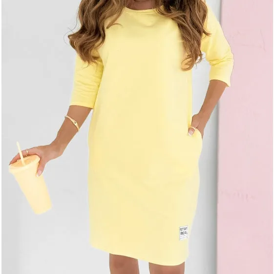 🌸 Round Neck 3/4 Sleeve Dress with Pockets