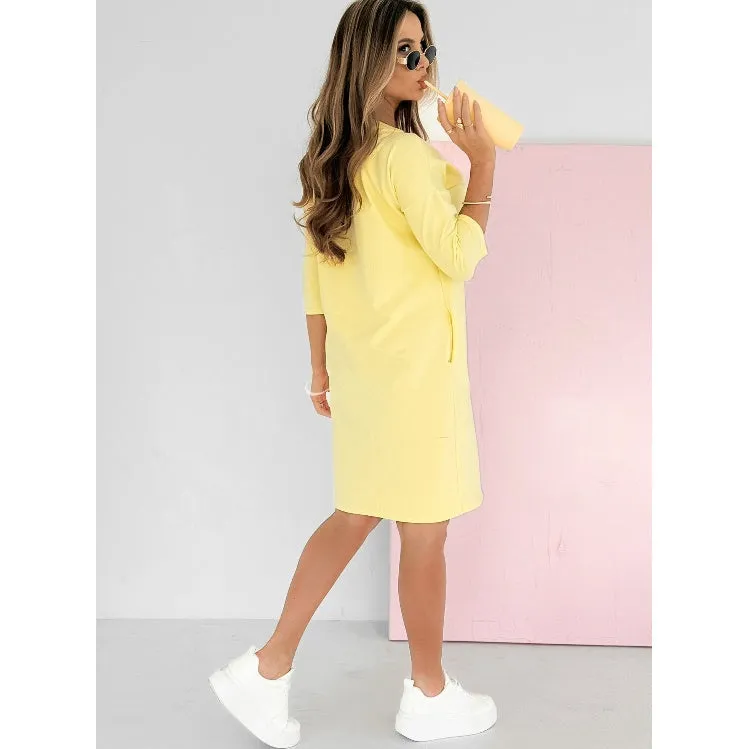 🌸 Round Neck 3/4 Sleeve Dress with Pockets