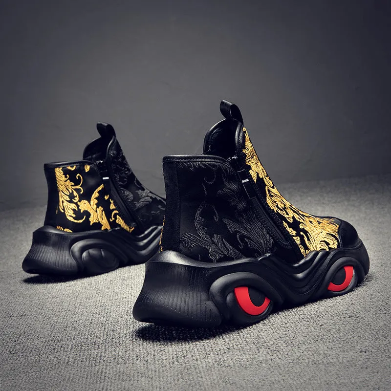 2024 Men’s Spring High-Top Sneakers – Trendy National Style Thick Sole Sports Casual Boots