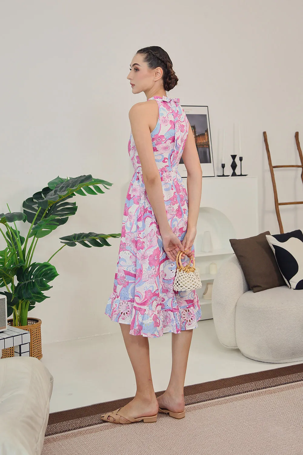 Amara Halter Dress in Abstract Pink Floral