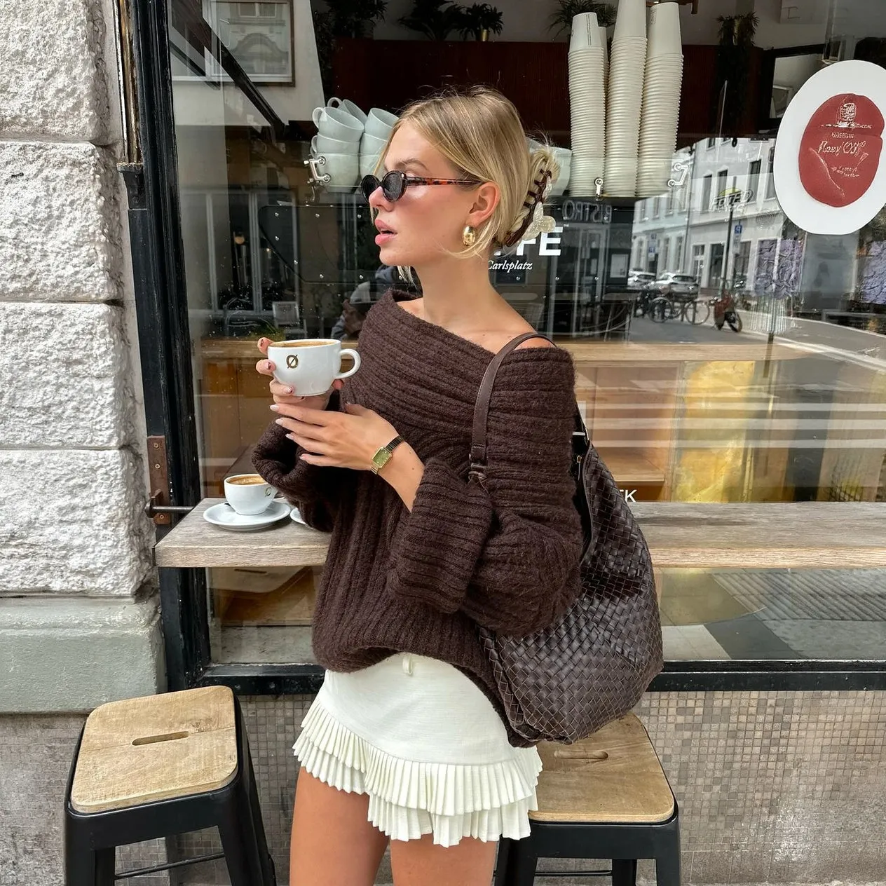 Asymmetrical Knit Top with Pleated Skirt