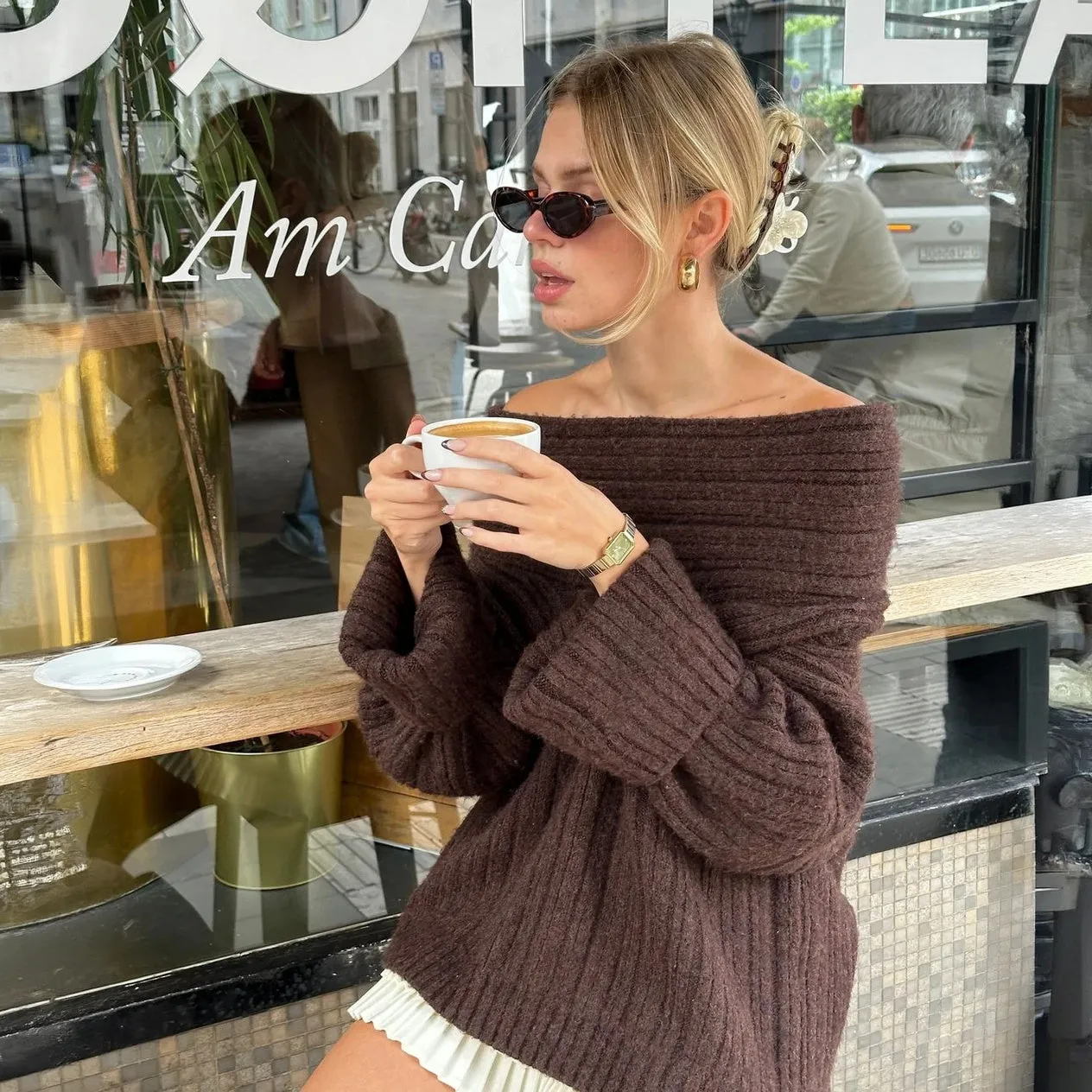 Asymmetrical Knit Top with Pleated Skirt