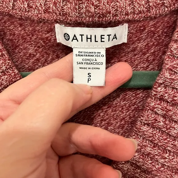 Athleta Vital V-Neck Tunic Wool Cashmere Sweater Maroon/ White Marl Size Small