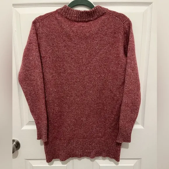 Athleta Vital V-Neck Tunic Wool Cashmere Sweater Maroon/ White Marl Size Small