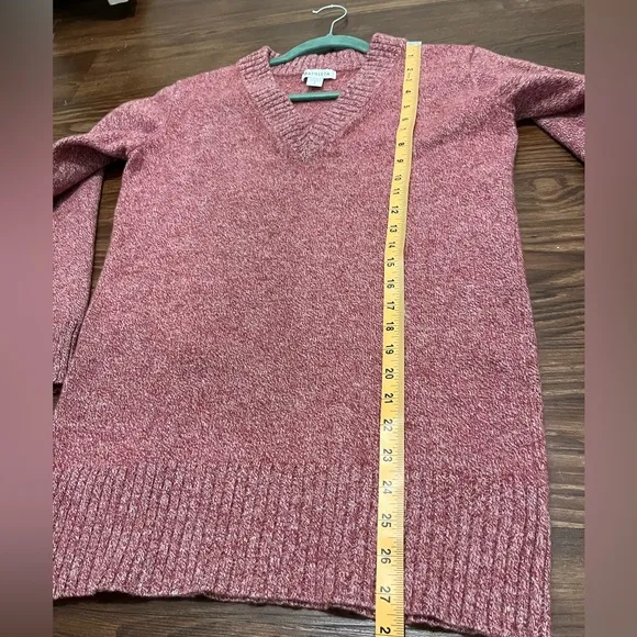 Athleta Vital V-Neck Tunic Wool Cashmere Sweater Maroon/ White Marl Size Small