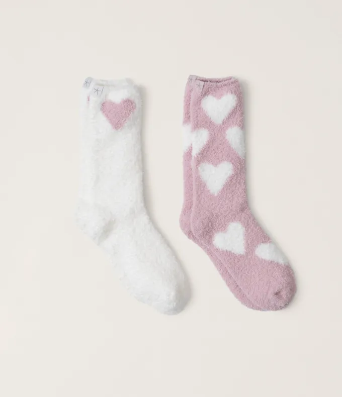 Barefoot Dreams CozyChic Heart Print Sock Set - Pink Peonie - Pearl