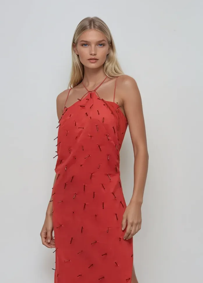 Beatriz Linen Dress with Beads - PREORDER