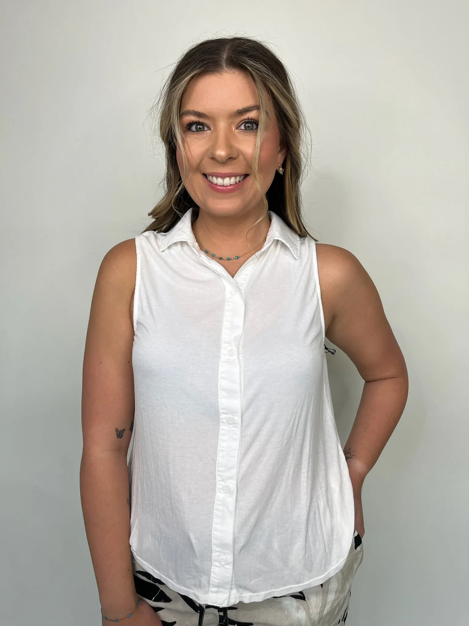 Bella Dahl Mixed Sleeveless Button Down