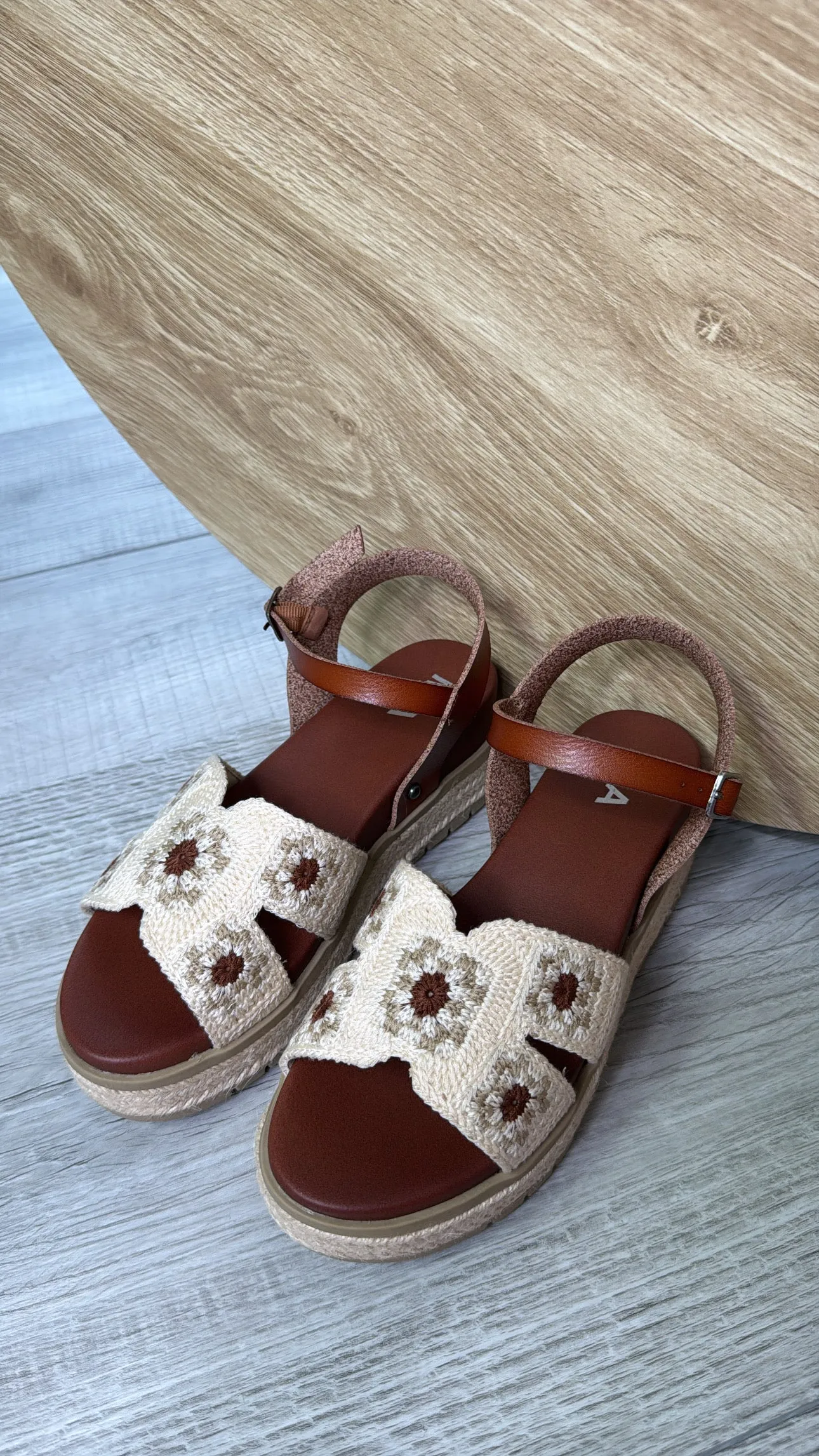 Bethany Crochet Sandals, Brown