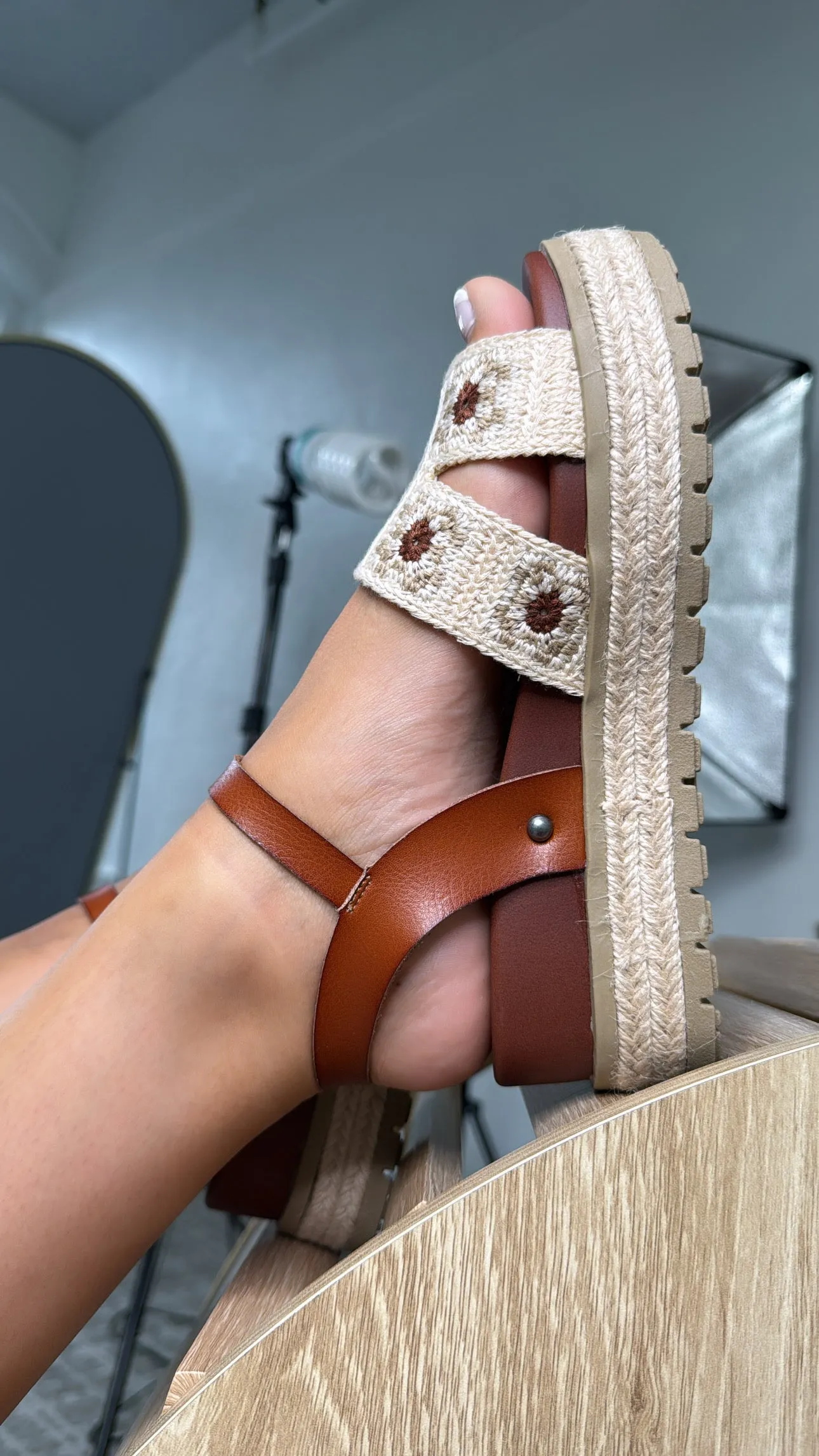 Bethany Crochet Sandals, Brown