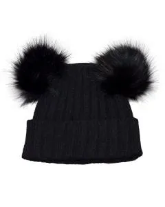 Black Double Pom Hat
