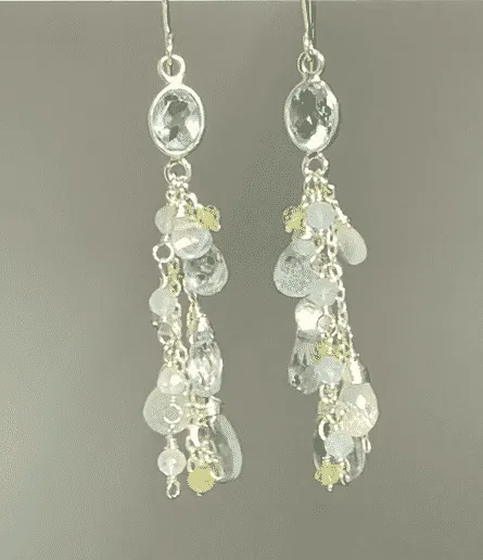 Blue Topaz, Peridot Long Gem Dangle Earrings Sterling Silver