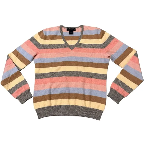 Brooks Brothers Women’s V Neck Striped Cashmere Pullover Sweater size Medium