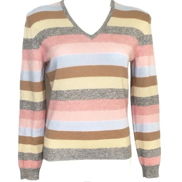 Brooks Brothers Women’s V Neck Striped Cashmere Pullover Sweater size Medium