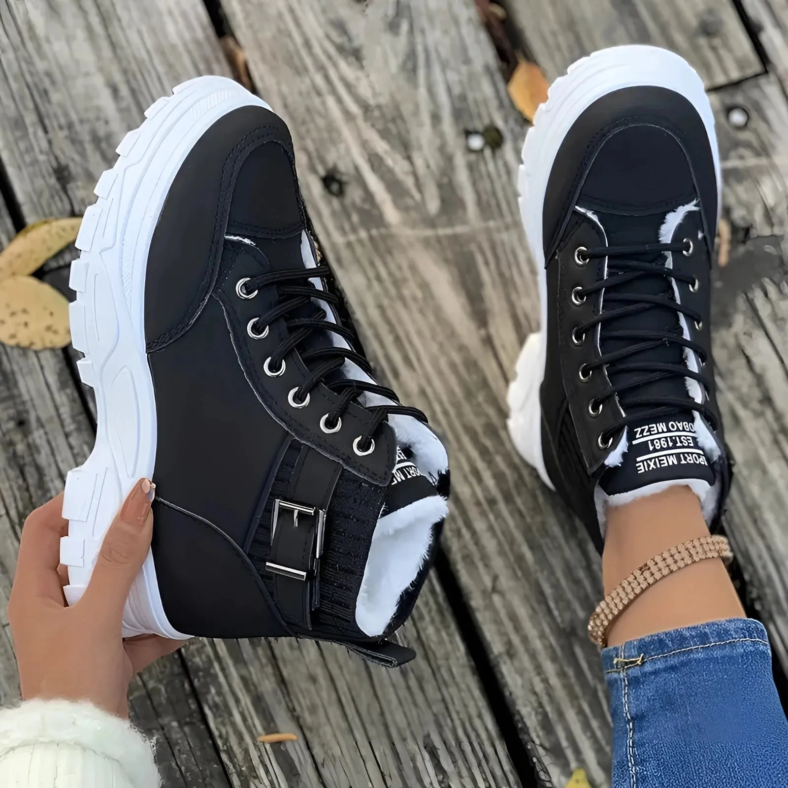 Brown Platform Chunky Lace-Up Ankle Boots - Fashion Hiking Footwear