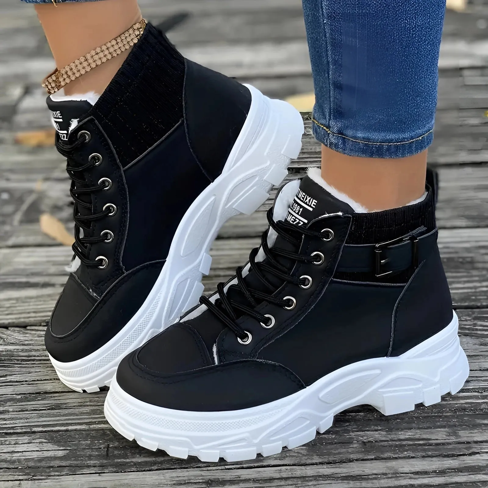 Brown Platform Chunky Lace-Up Ankle Boots - Fashion Hiking Footwear