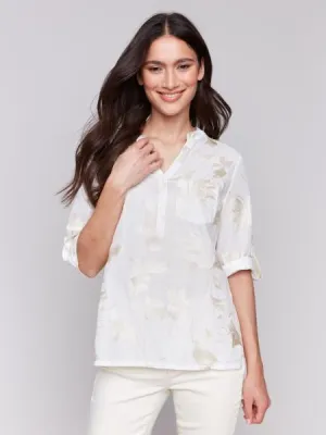 C4188T-222C - Embroidered 3/4 Sleeve blouse
