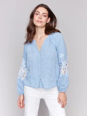C4600E-240C - Embroidered Sleeve Blouse