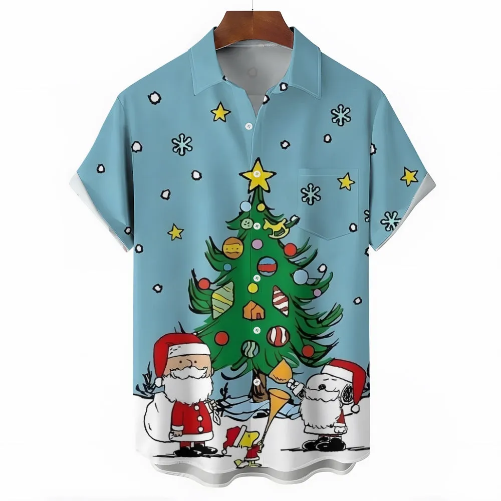 Cartoon Christmas Tree Casual Short Sleeve Shirt 2310000992