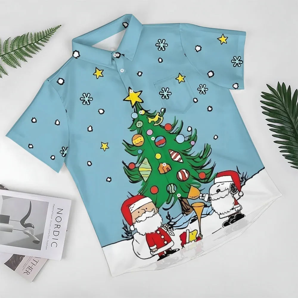 Cartoon Christmas Tree Casual Short Sleeve Shirt 2310000992