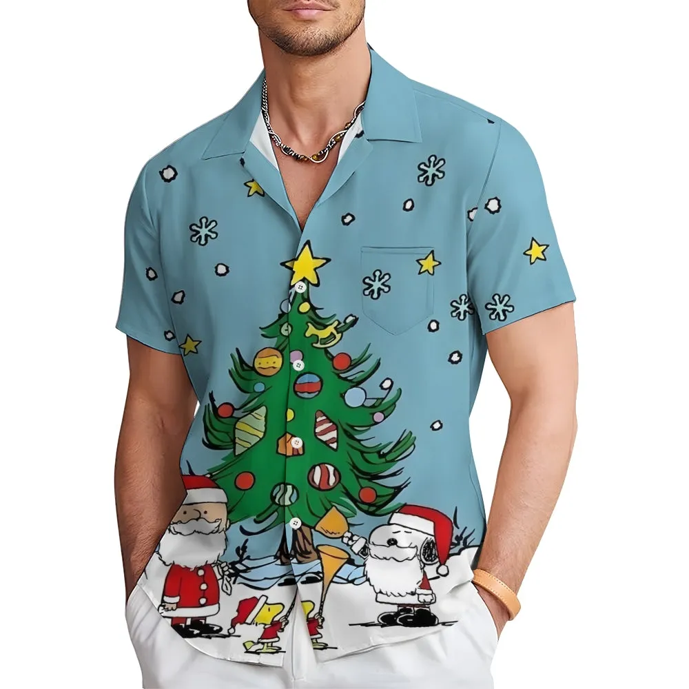 Cartoon Christmas Tree Casual Short Sleeve Shirt 2310000992