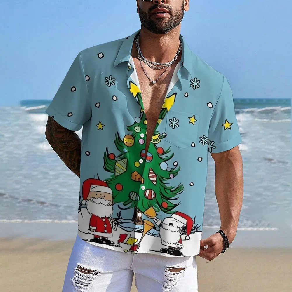Cartoon Christmas Tree Casual Short Sleeve Shirt 2310000992