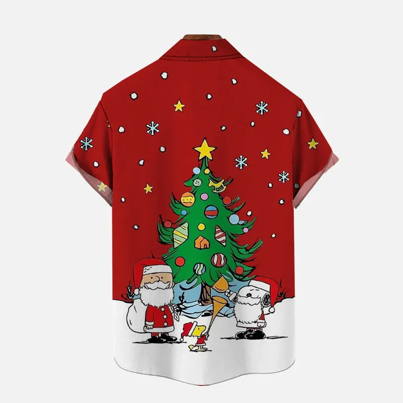 Cartoon Christmas Tree Casual Short Sleeve Shirt 2310000992