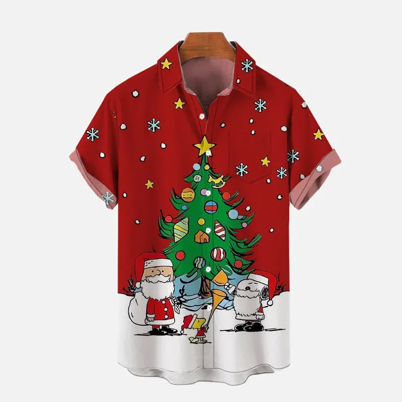 Cartoon Christmas Tree Casual Short Sleeve Shirt 2310000992