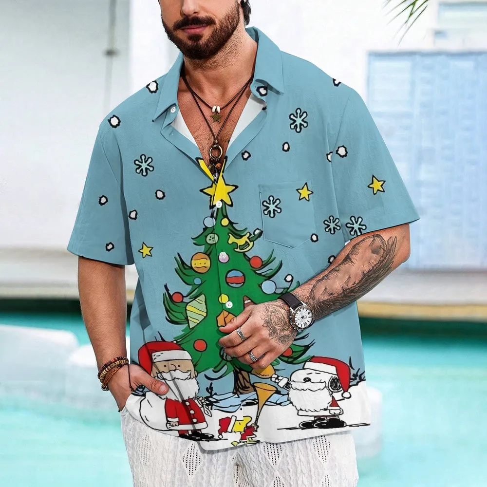 Cartoon Christmas Tree Casual Short Sleeve Shirt 2310000992
