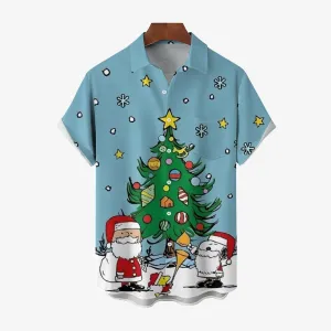 Cartoon Christmas Tree Casual Short Sleeve Shirt 2310000992