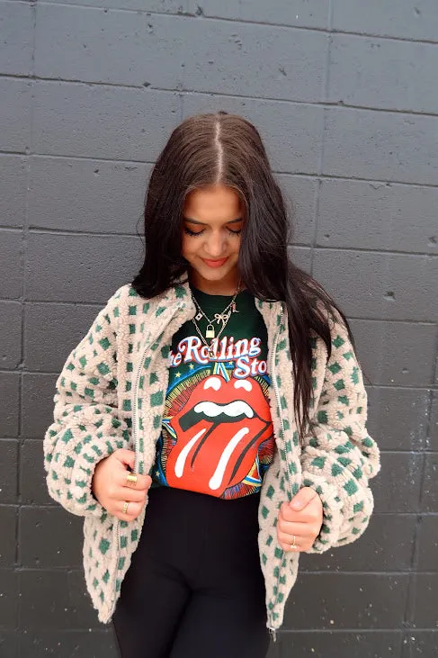 Checkered Fuzzy Sherpa Jacket