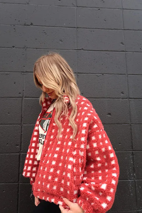 Checkered Fuzzy Sherpa Jacket