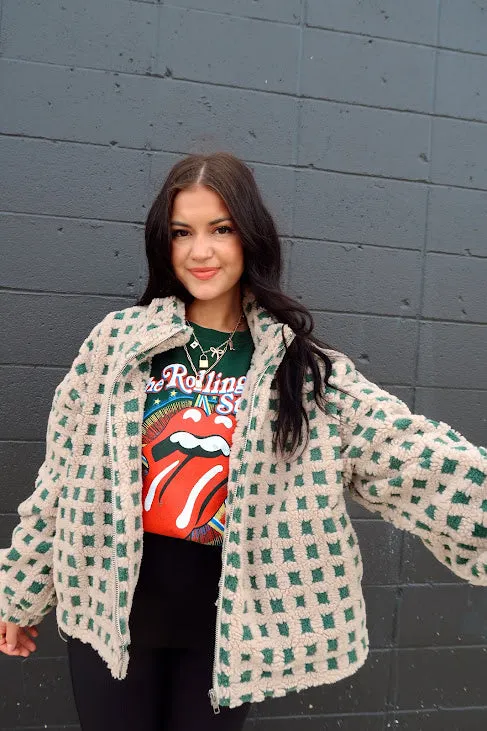 Checkered Fuzzy Sherpa Jacket