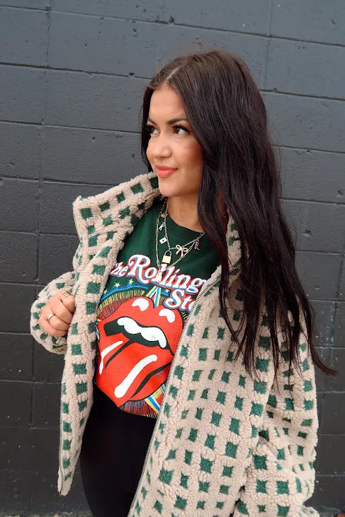 Checkered Fuzzy Sherpa Jacket