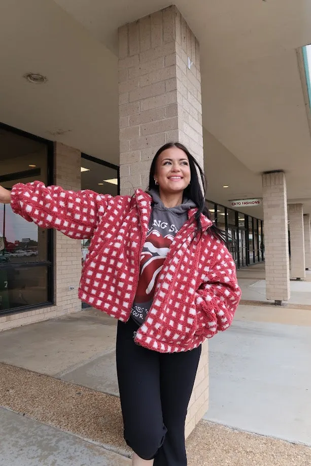 Checkered Fuzzy Sherpa Jacket