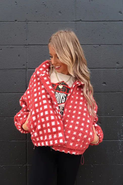 Checkered Fuzzy Sherpa Jacket