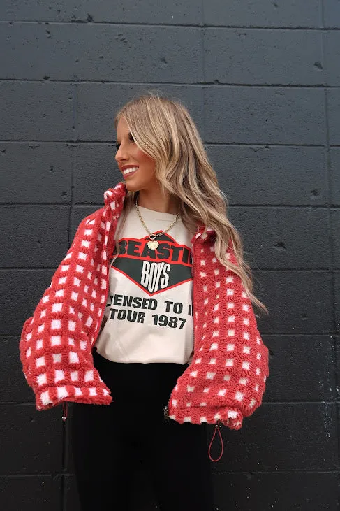 Checkered Fuzzy Sherpa Jacket