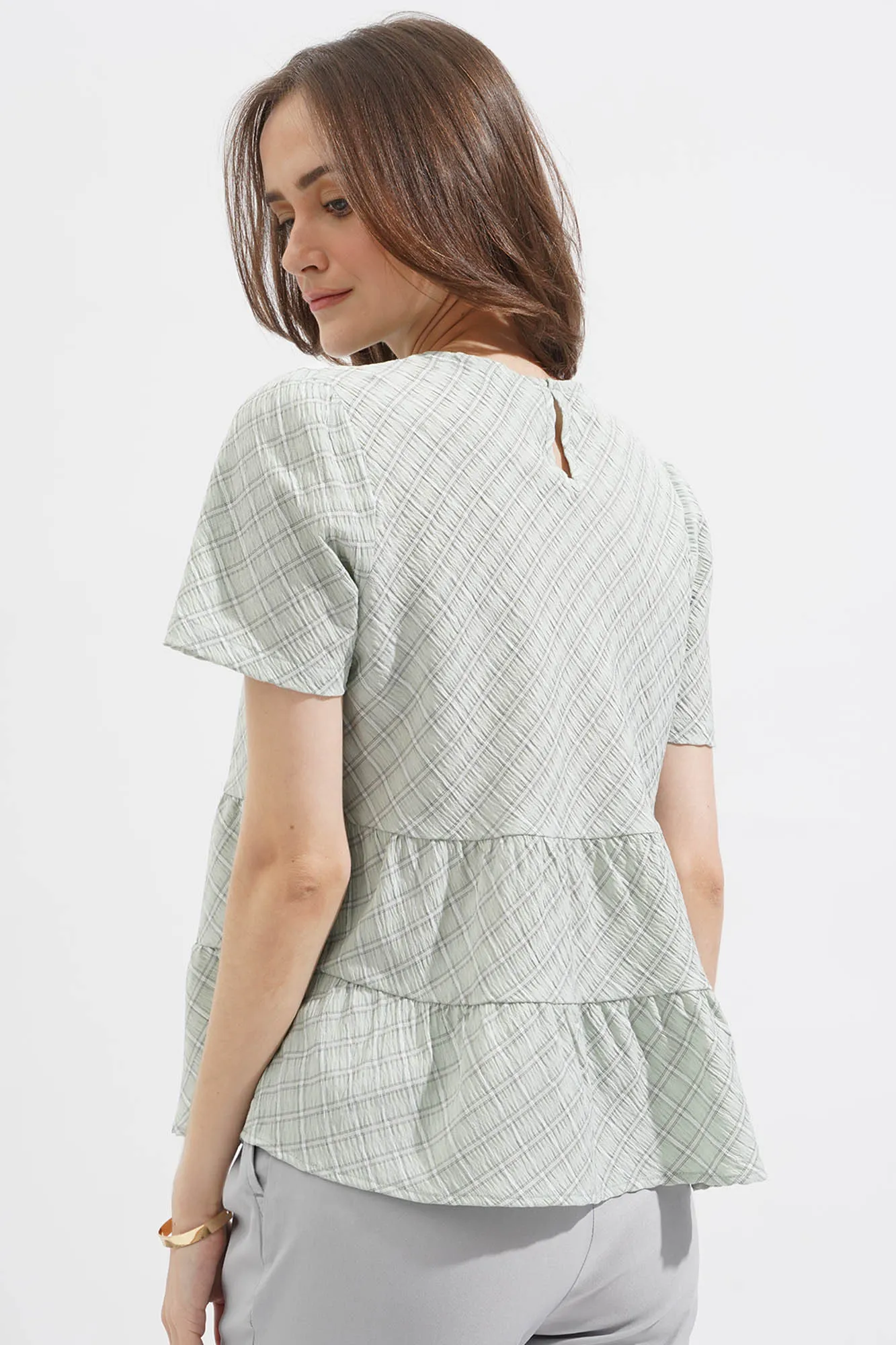 Checkered Peplum Top