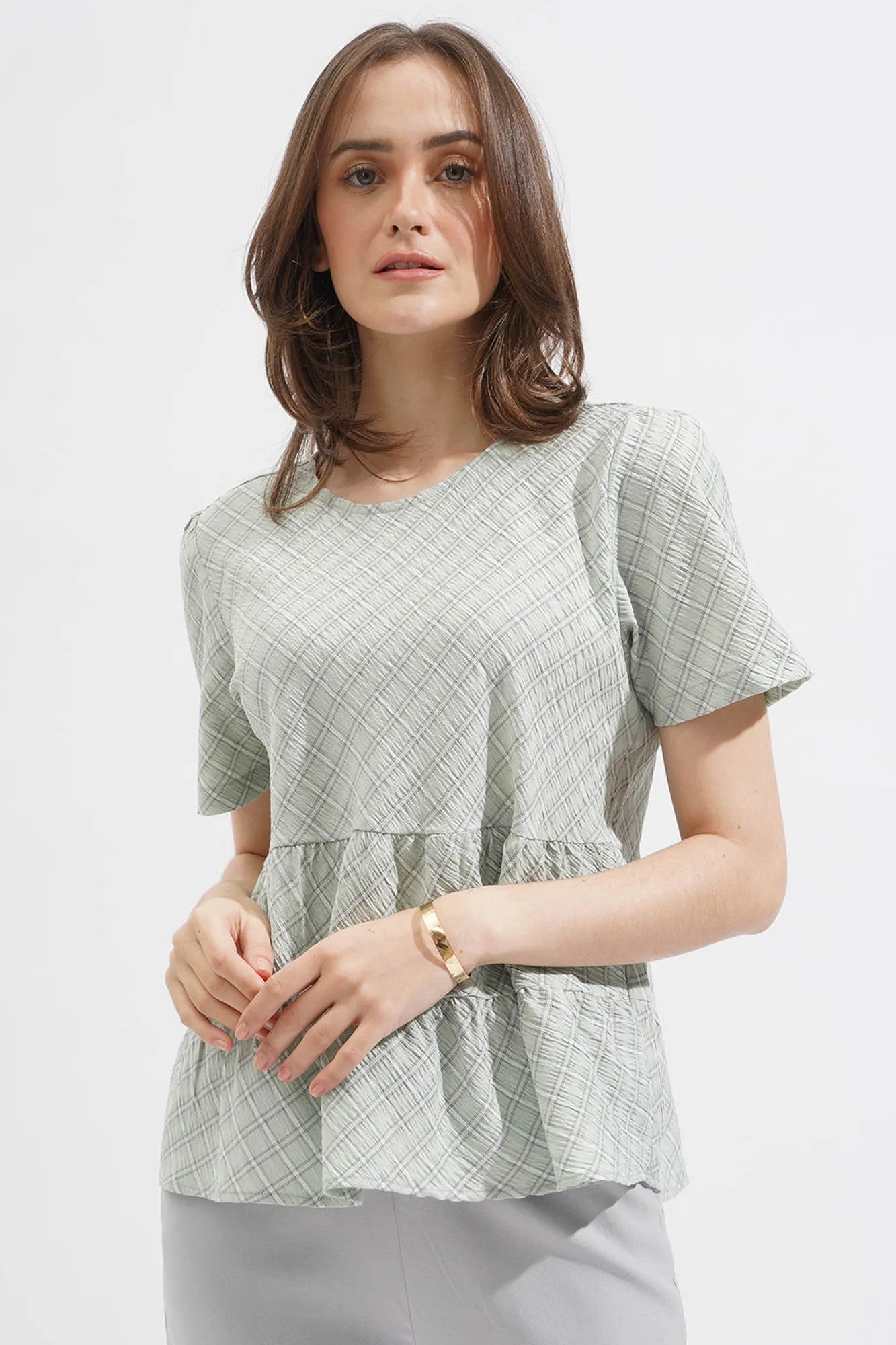 Checkered Peplum Top