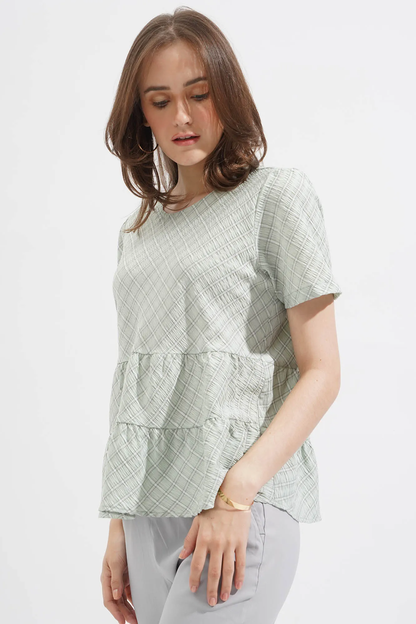 Checkered Peplum Top
