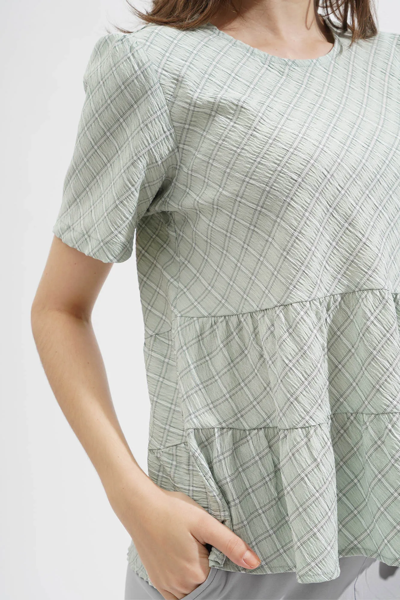 Checkered Peplum Top