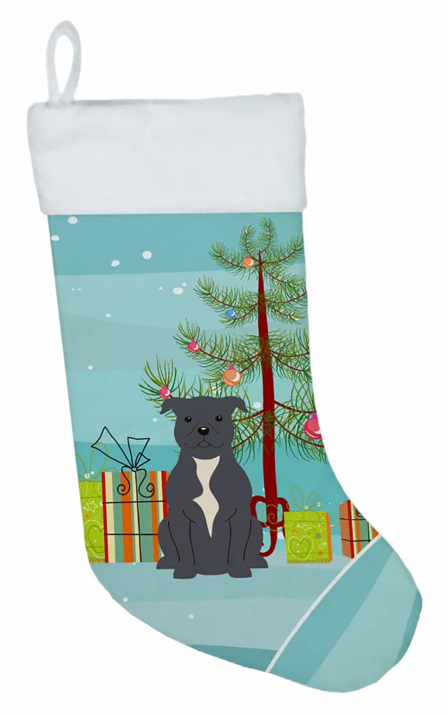 Christmas Tree and Dog on Christmas Stocking