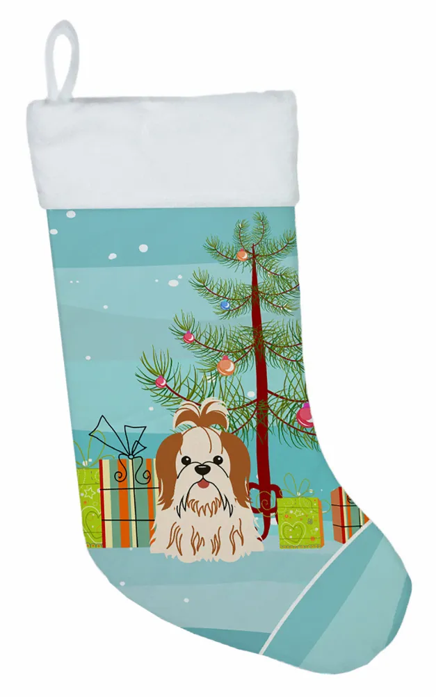 Christmas Tree and Dog on Christmas Stocking