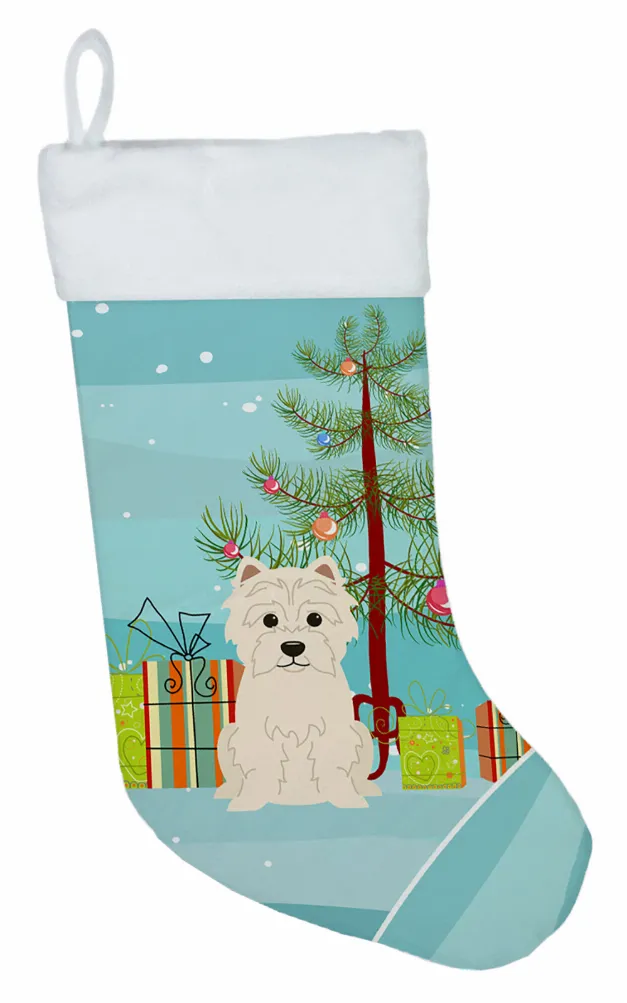 Christmas Tree and Dog on Christmas Stocking