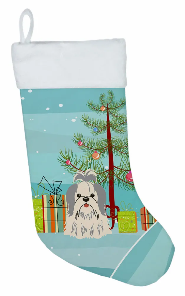 Christmas Tree and Dog on Christmas Stocking