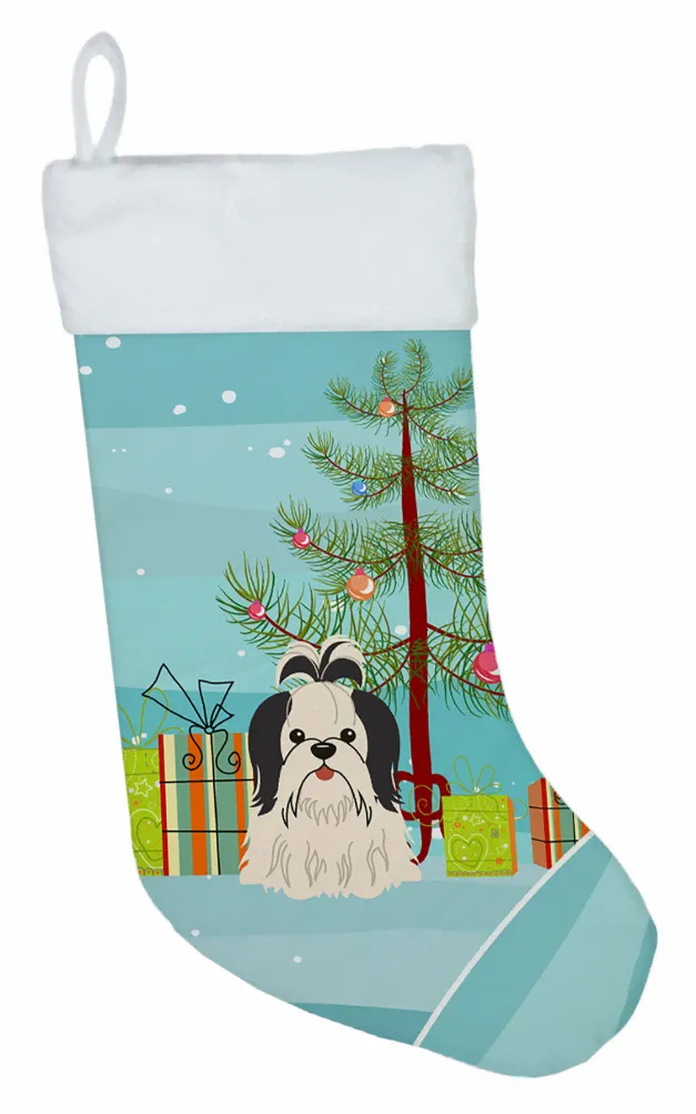 Christmas Tree and Dog on Christmas Stocking