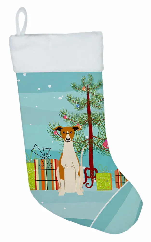 Christmas Tree and Dog on Christmas Stocking