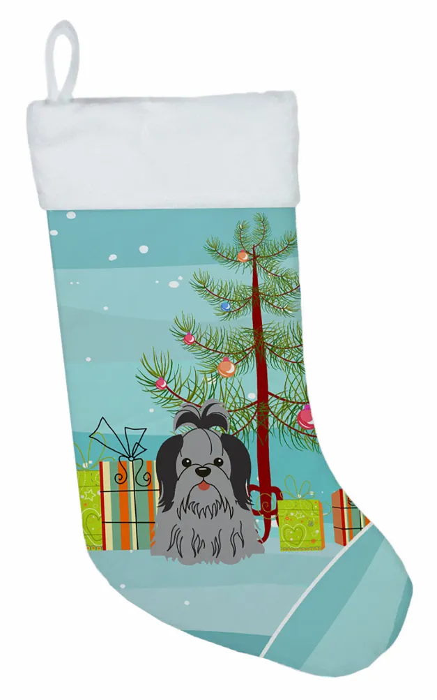 Christmas Tree and Dog on Christmas Stocking